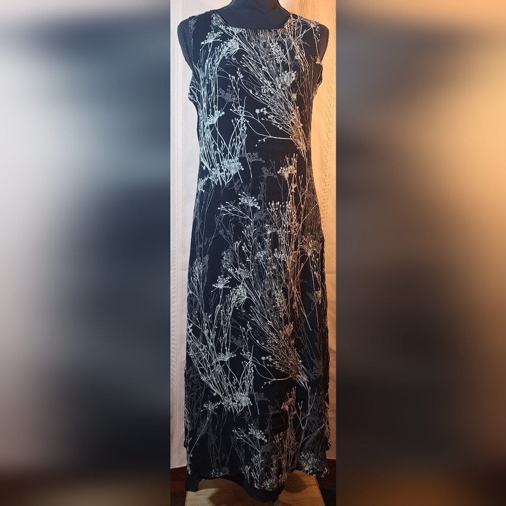 AMERICAN  ANGEL Black, Tan, and Taupe Botanical Maxi Dress